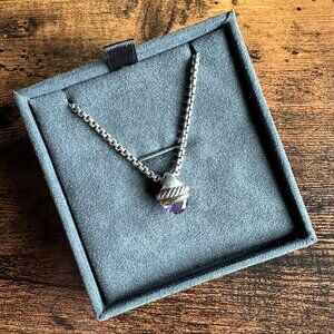 David Yurman 14K Gold & Sterling Silver Acorn w/ Amethyst Necklace - 16" - RARE